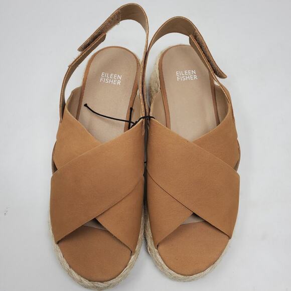 Eileen Fisher Women Tan Timor Espadrille Leather Wedge Sandals Size 9 Casual - Picture 2 of 9